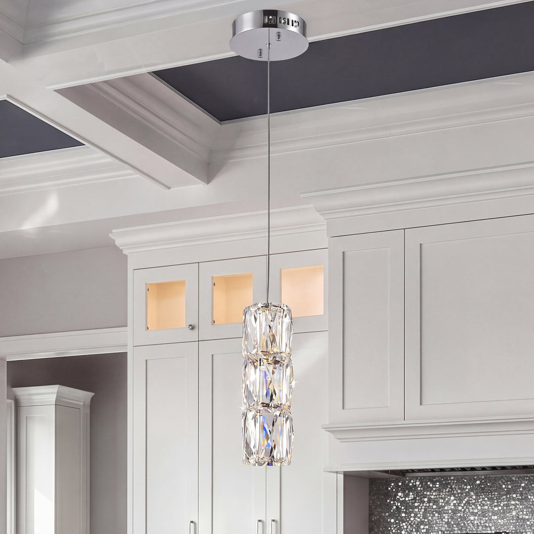LED light Chrome Pendant Clear Elegant Cut Crystal Chrome Finish - LIGHTING by Joshua Marshal