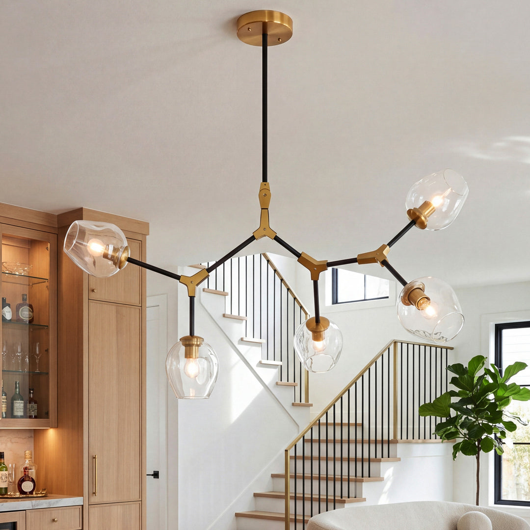 5 Light In Light Antique Brass And Flat Black Pendant Light Antique Brass And Flat Black Finish - LIGHTING by Joshua Marshal