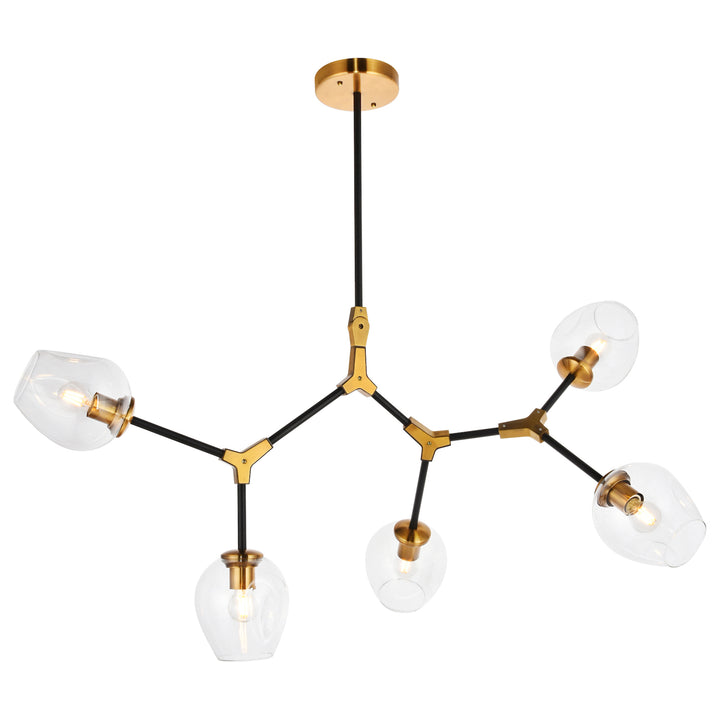 5 Light In Light Antique Brass And Flat Black Pendant - View 3 - Joshua Marshal