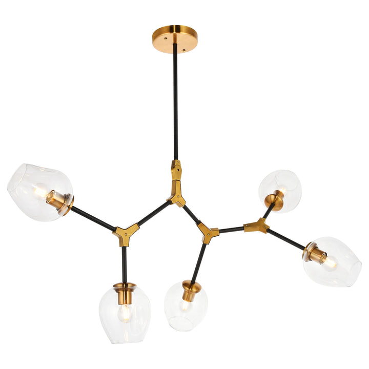 5 Light In Light Antique Brass And Flat Black Pendant - View 4 - Joshua Marshal