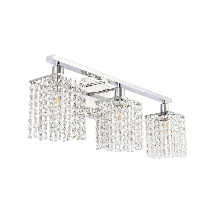 3 Light Chrome And Clear Crystals Wall Sconce - View 4 - Joshua Marshal