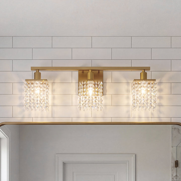 3 Light Brass And Clear Crystals Wall Sconce Brass And Clear Crystals Finish - LIGHTING by Joshua Marshal