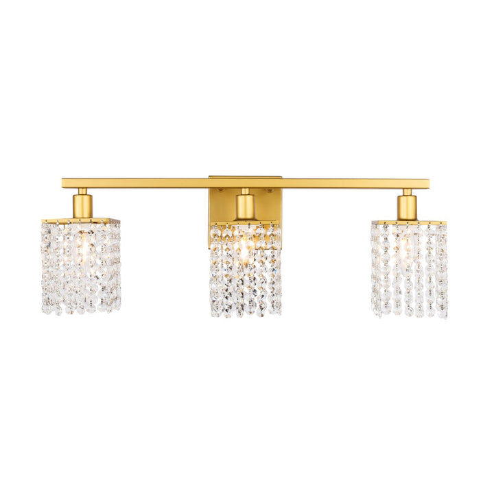 3 Light Brass And Clear Crystals Wall Sconce - View 3 - Joshua Marshal