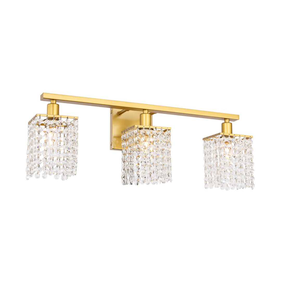 3 Light Brass And Clear Crystals Wall Sconce - View 4 - Joshua Marshal
