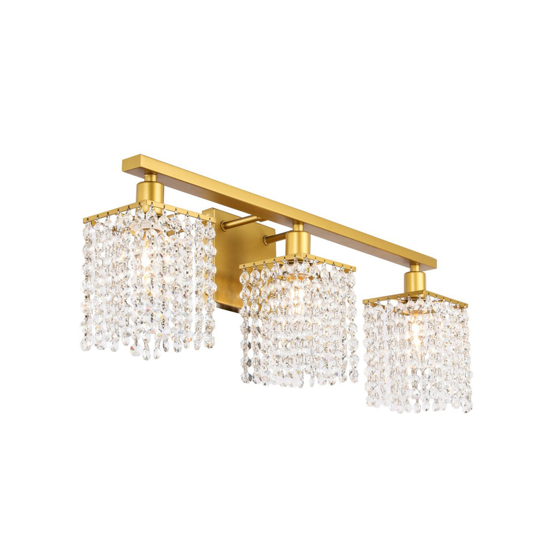 3 Light Brass And Clear Crystals Wall Sconce - View 5 - Joshua Marshal
