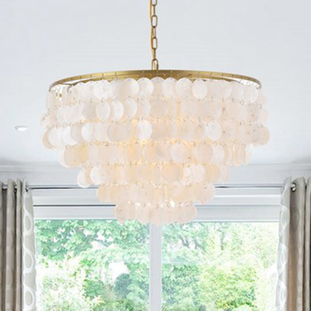 6 Light Brass Pendant Brass And White Finish - LIGHTING by Joshua Marshal