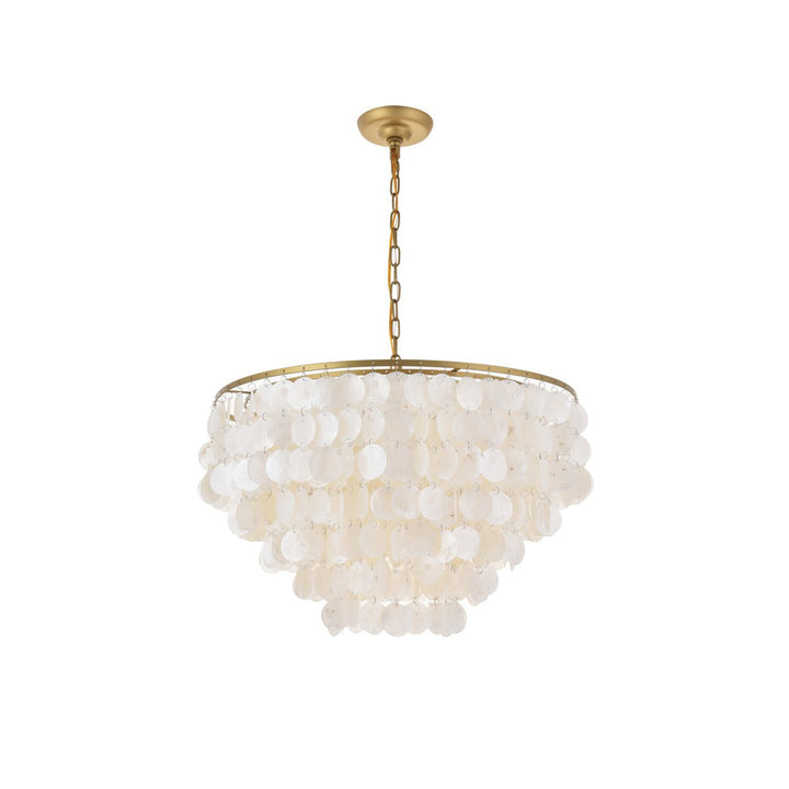 6 Light Brass Pendant - View 3 - Joshua Marshal