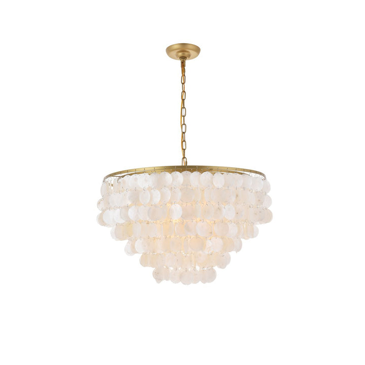 6 Light Brass Pendant - View 4 - Joshua Marshal
