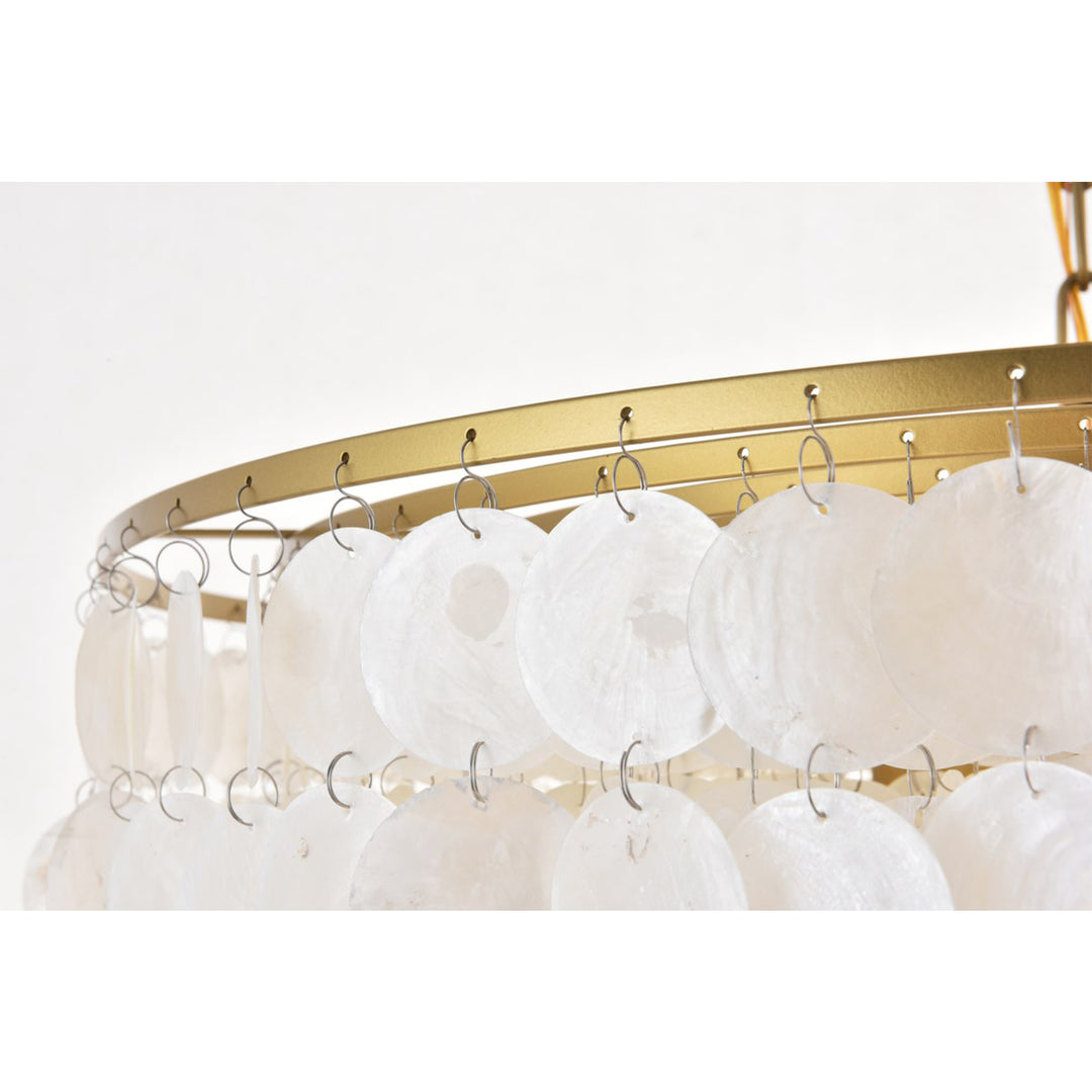 6 Light Brass Pendant - View 5 - Joshua Marshal