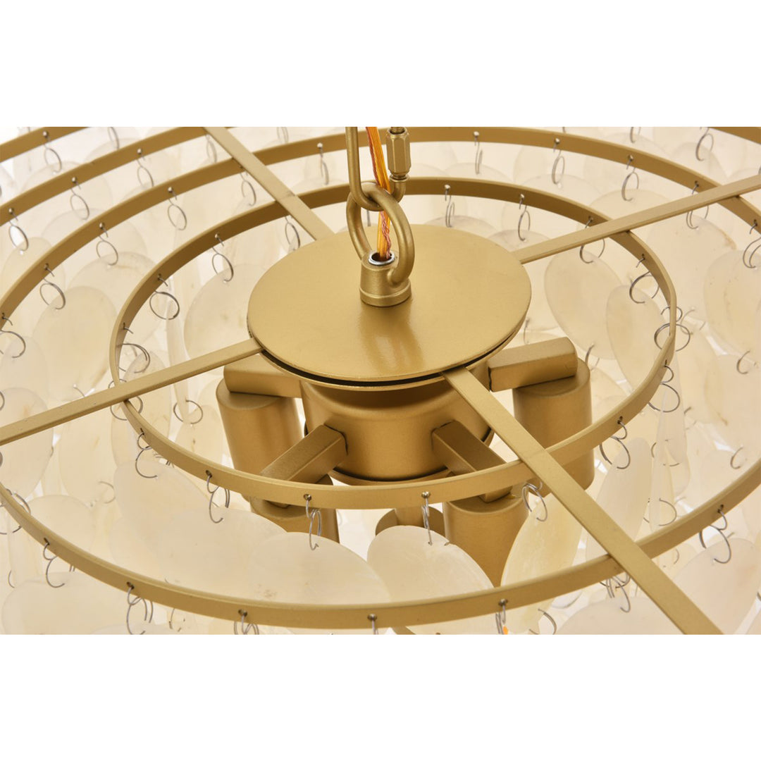 6 Light Brass Pendant - View 6 - Joshua Marshal