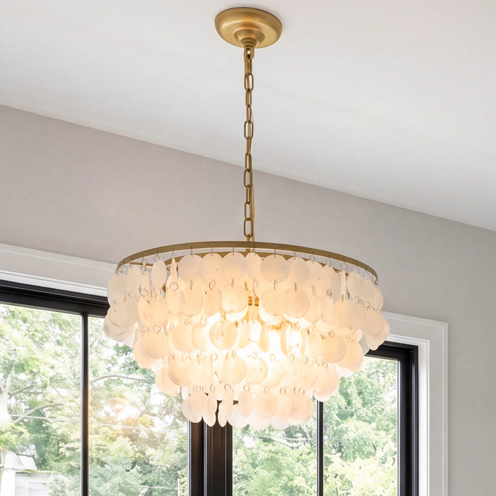 4 Light Brass Pendant Brass And White Finish - LIGHTING by Joshua Marshal