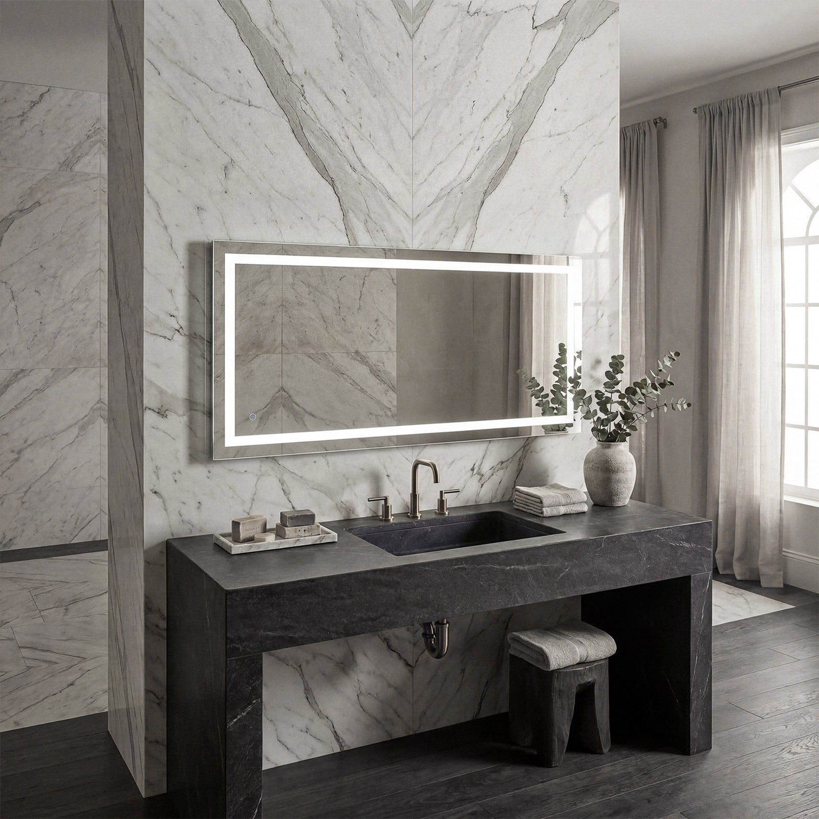 30In X 72In Hardwired Led Mirror With Touch Sensor And Color Changing - View 2 - Joshua Marshal