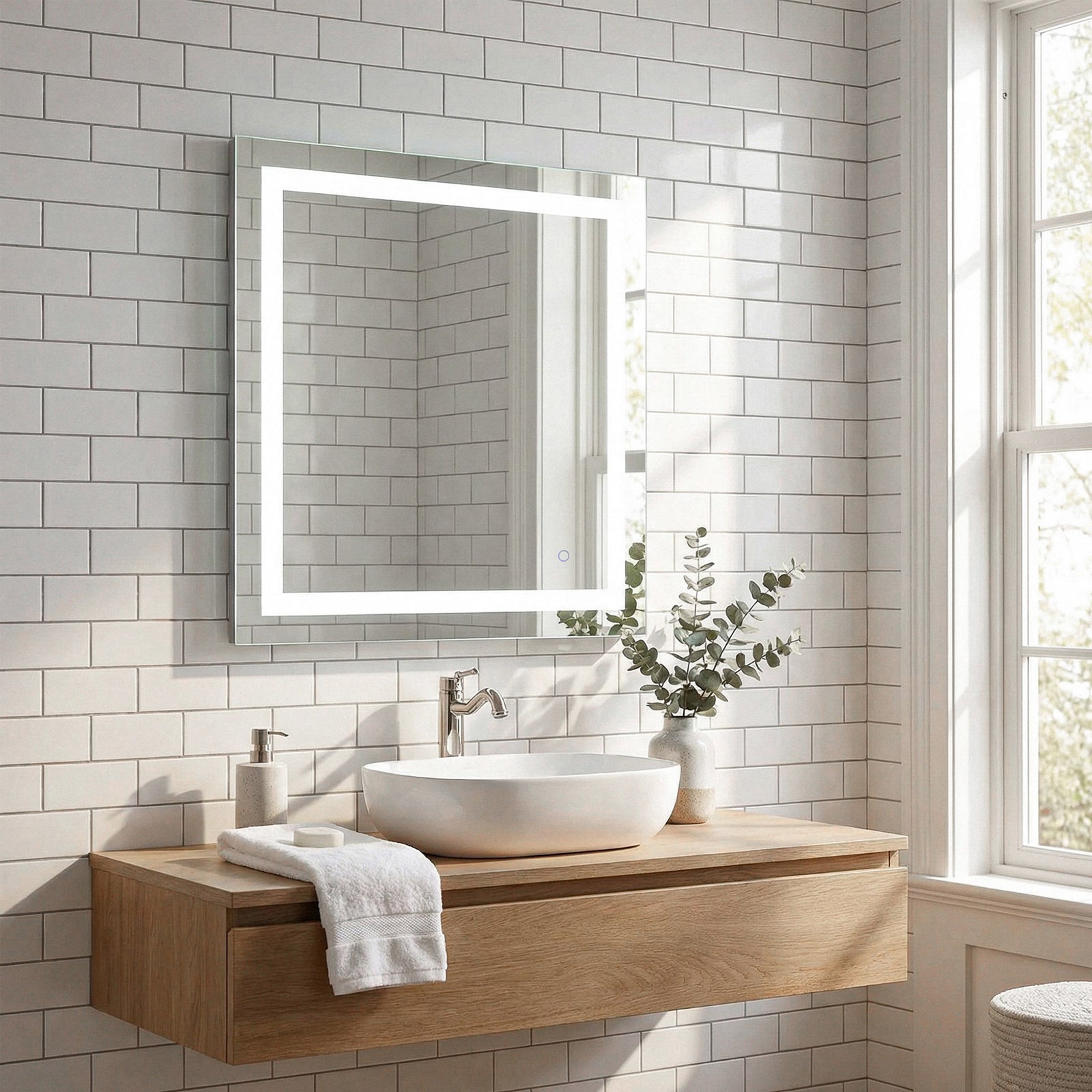30In X 30In Hardwired Led Mirror With Touch Sensor And Color Changing - View 2 - Joshua Marshal