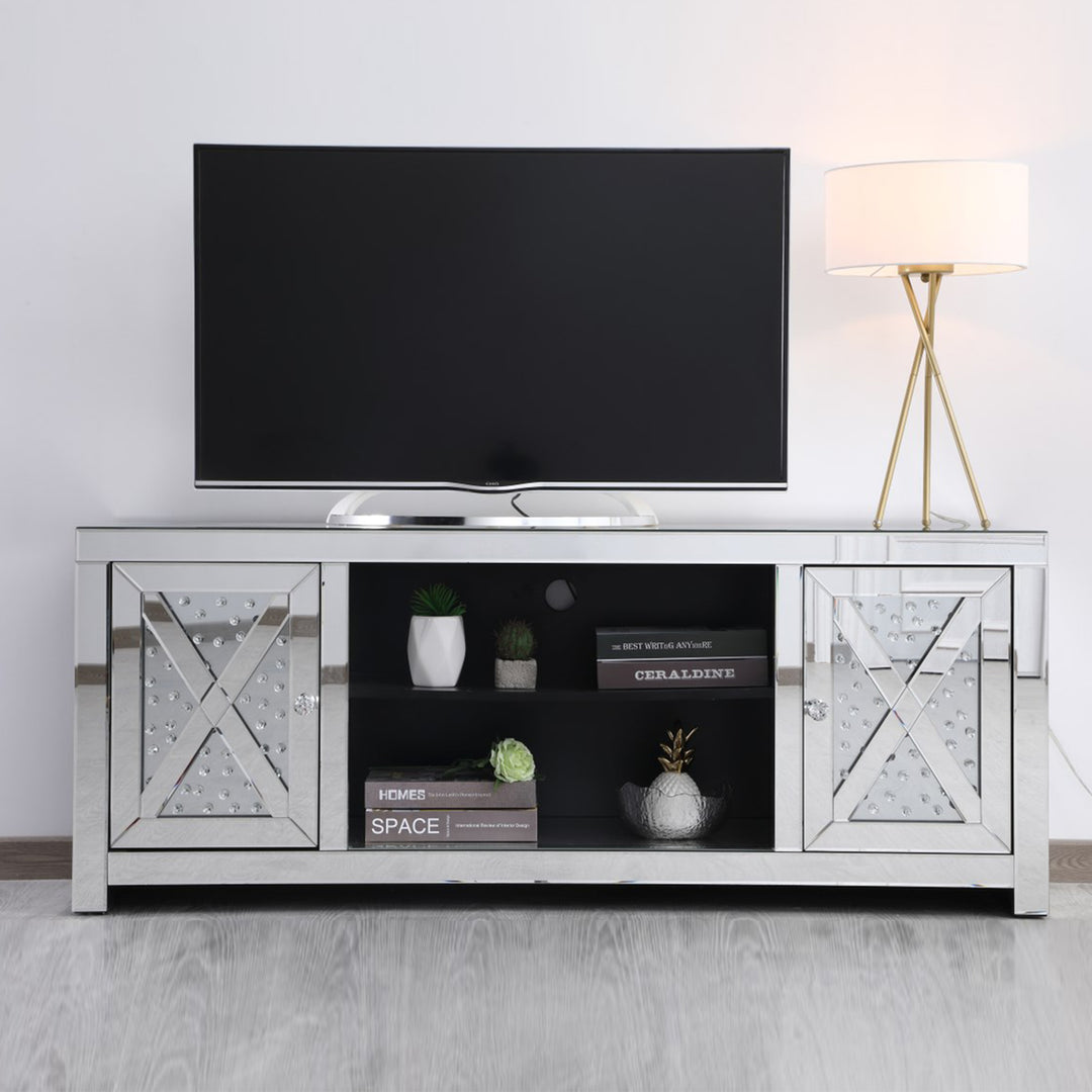 59 In. Crystal Mirrored Tv Stand Clear Finish - FURNITURE by Joshua Marshal