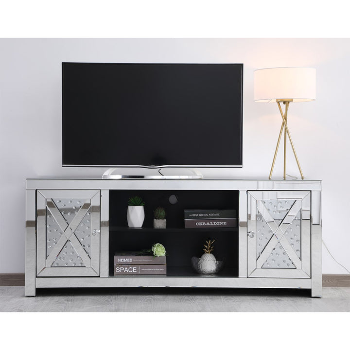 59 In. Crystal Mirrored Tv Stand - View 2 - Joshua Marshal
