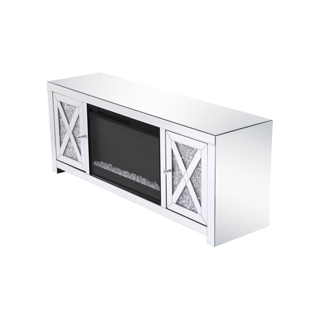 59 In.Crystal Mirrored Tv Stand With Crystal Insert Fireplace - View 6 - Joshua Marshal
