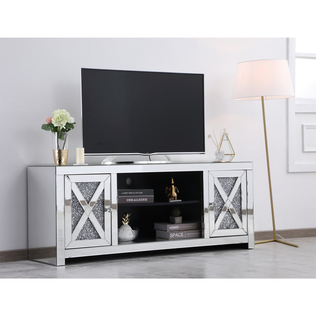 59 In. Crystal Mirrored Tv Stand - View 2 - Joshua Marshal