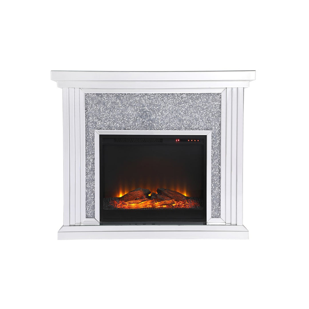 47.5 In. Crystal Mirrored Mantle With Wood Log Insert Fireplace - View 3 - Joshua Marshal