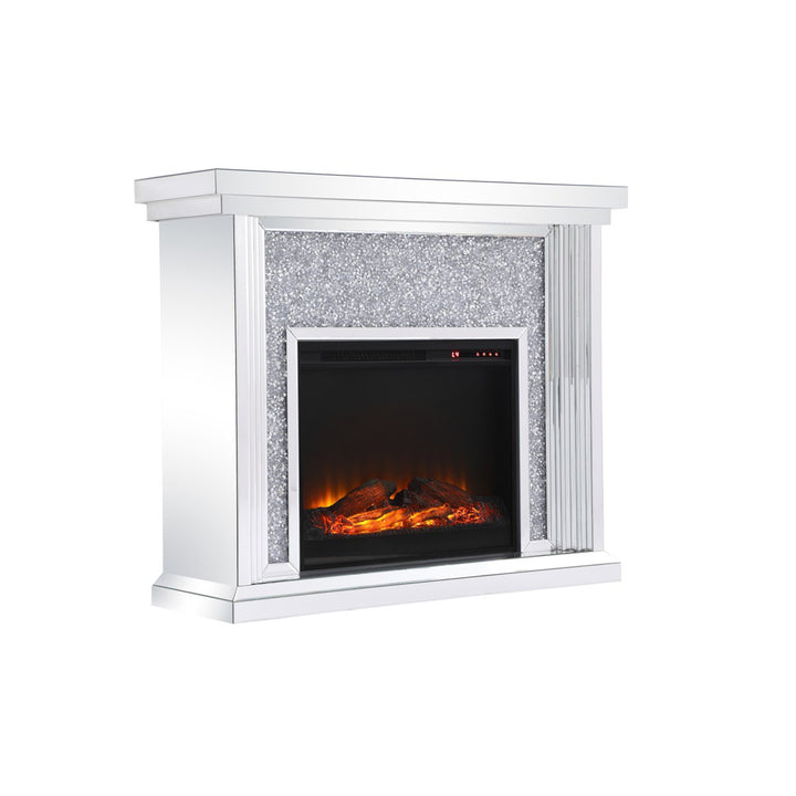 47.5 In. Crystal Mirrored Mantle With Wood Log Insert Fireplace - View 4 - Joshua Marshal