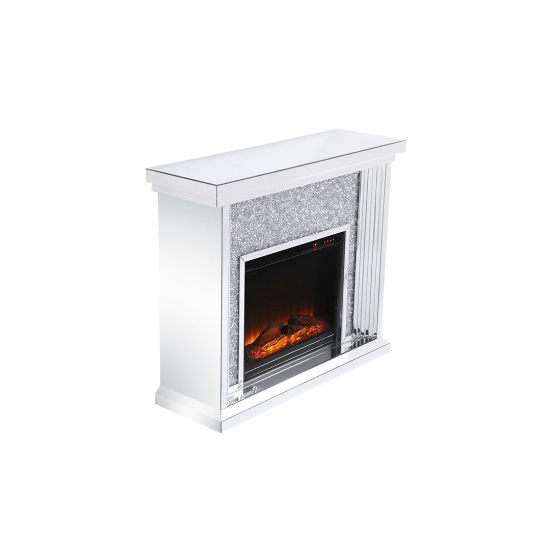 47.5 In. Crystal Mirrored Mantle With Wood Log Insert Fireplace - View 5 - Joshua Marshal