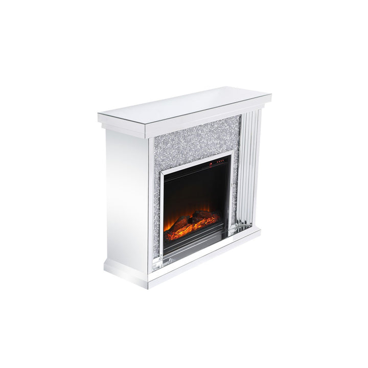 47.5 In. Crystal Mirrored Mantle With Wood Log Insert Fireplace - View 5 - Joshua Marshal