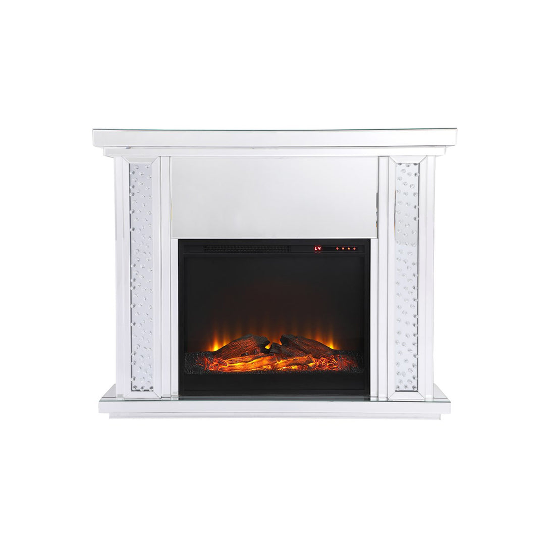 47.5 In. Crystal Mirrored Mantle With Wood Log Insert Fireplace - View 3 - Joshua Marshal