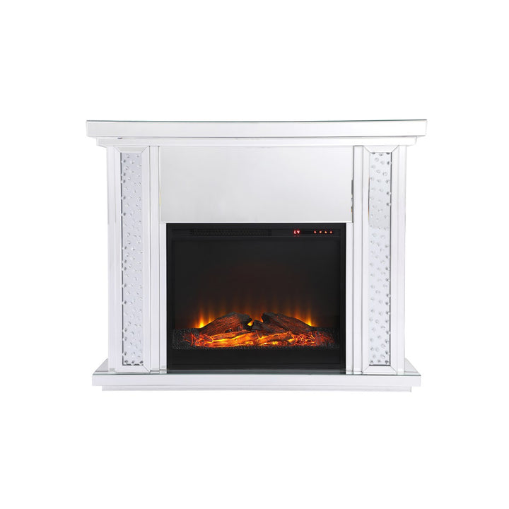 47.5 In. Crystal Mirrored Mantle With Wood Log Insert Fireplace - View 3 - Joshua Marshal
