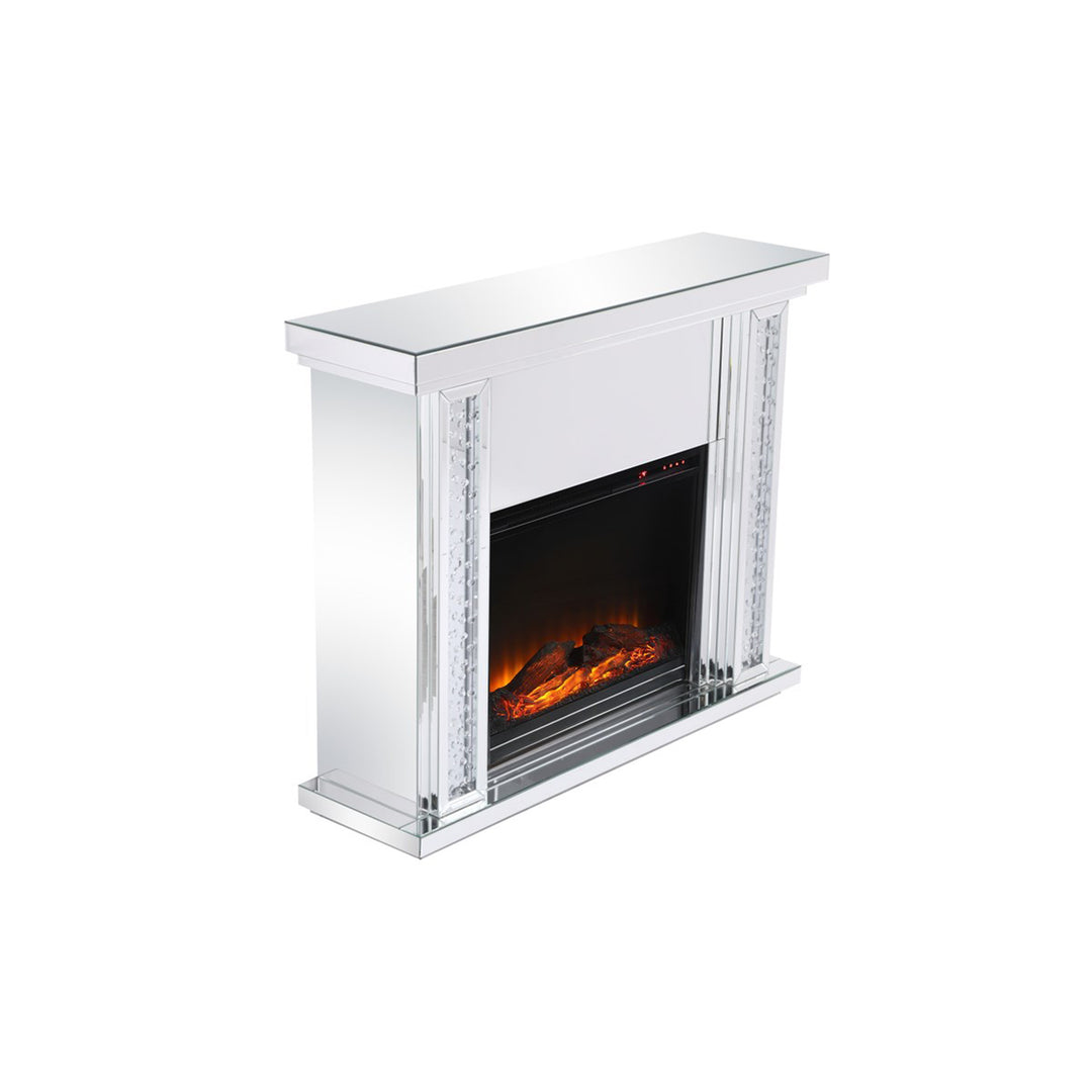 47.5 In. Crystal Mirrored Mantle With Wood Log Insert Fireplace - View 4 - Joshua Marshal