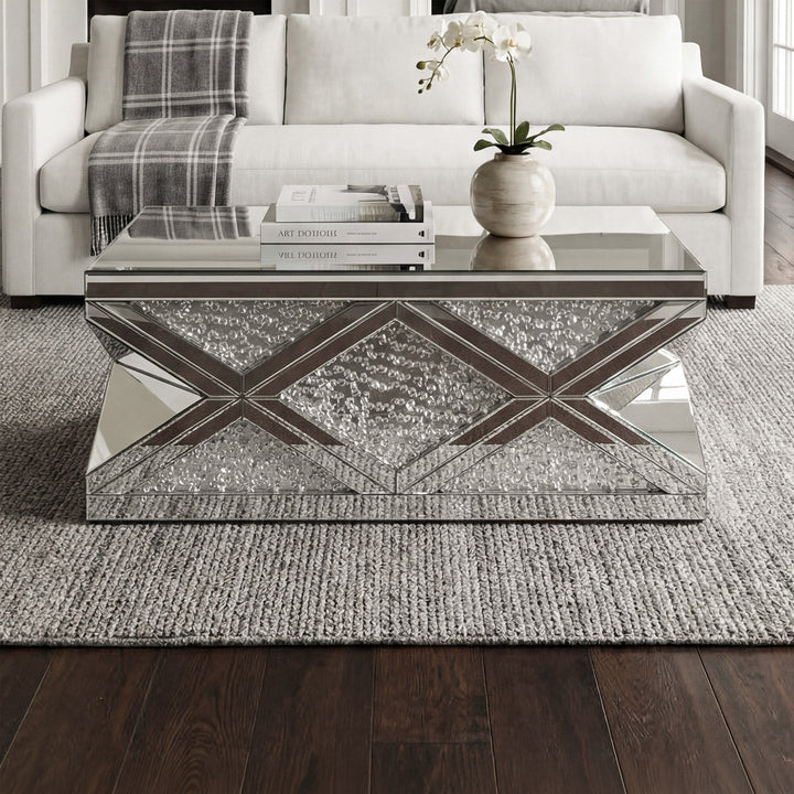 47.5 Inch Rectangle Crystal Coffee Table Clear Royal Cut Crystal Clear Mirror Finish - FURNITURE by Joshua Marshal