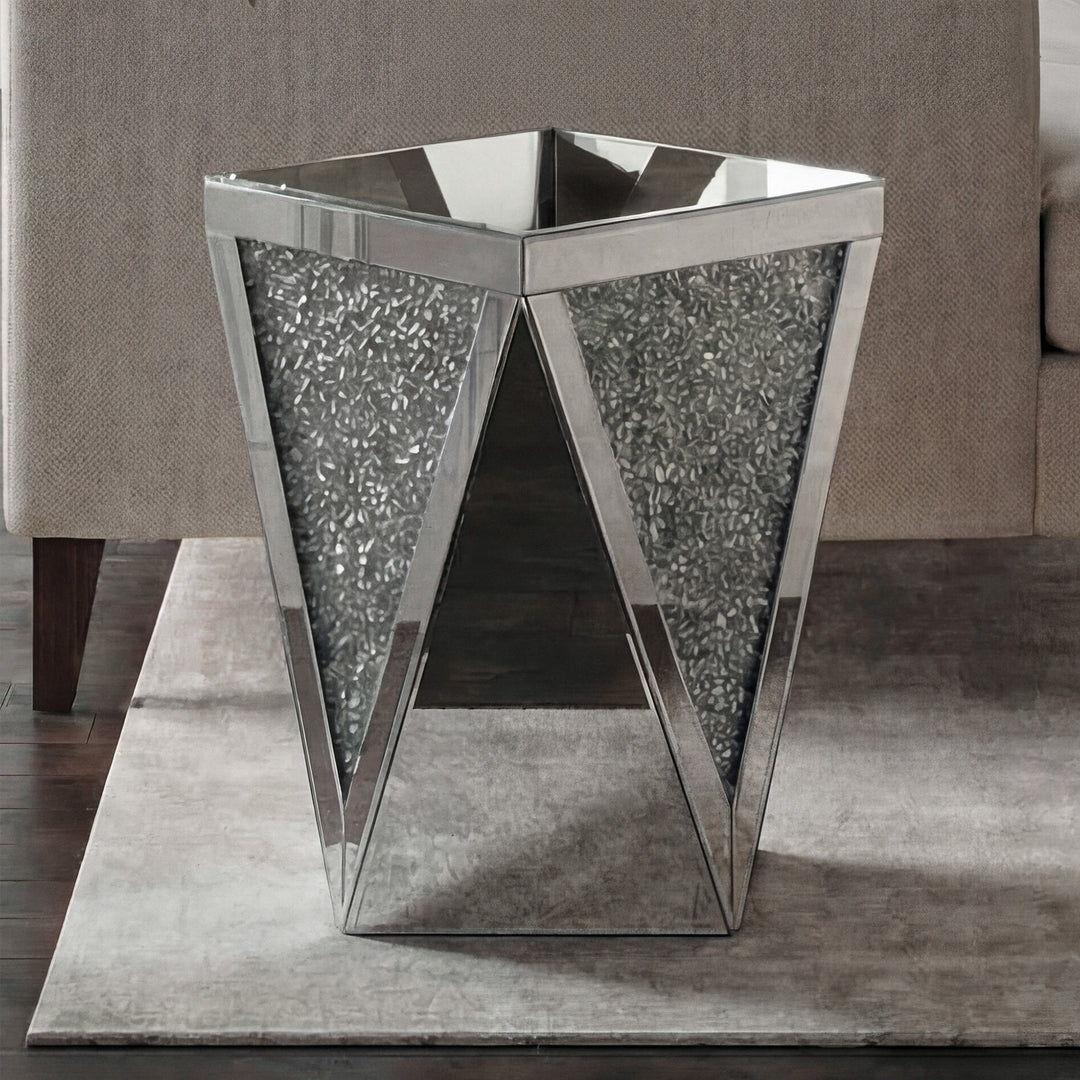 18.5 Inch Crystal End Table Silver Royal Cut Crystal Clear Mirror Finish - FURNITURE by Joshua Marshal