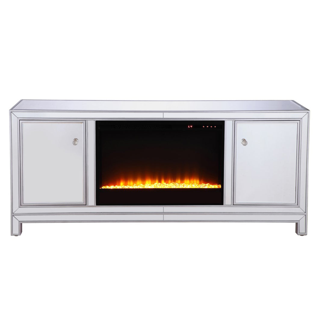 60 In. Mirrored Tv Stand With Crystal Fireplace Insert In Antique Silver - View 3 - Joshua Marshal