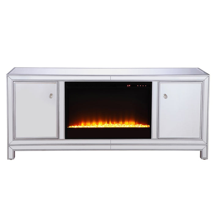 60 In. Mirrored Tv Stand With Crystal Fireplace Insert In Antique Silver - View 3 - Joshua Marshal