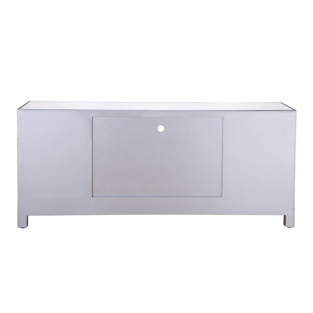 60 In. Mirrored Tv Stand With Crystal Fireplace Insert In Antique Silver - View 6 - Joshua Marshal