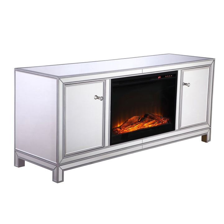 60 In. Mirrored Tv Stand With Wood Fireplace Insert In Antique Silver - View 4 - Joshua Marshal