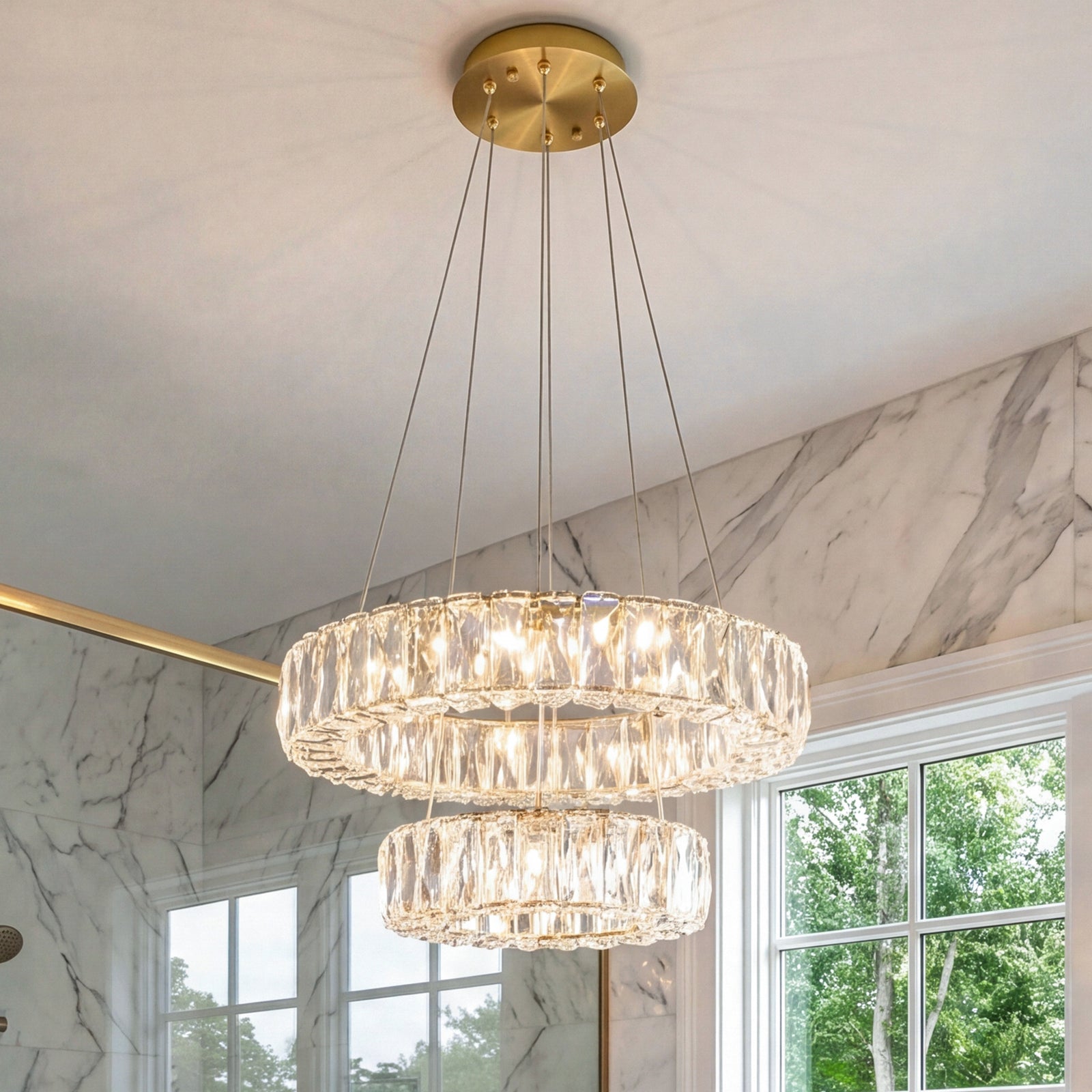 Integrated Led Chip Light Gold Pendant Clear Royal Cut Crystal Gold Finish - LIGHTING by Joshua Marshal