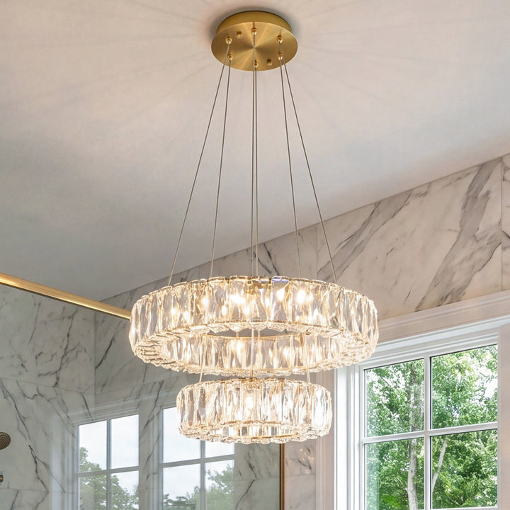 Integrated Led Chip Light Gold Pendant Clear Royal Cut Crystal Gold Finish - LIGHTING by Joshua Marshal