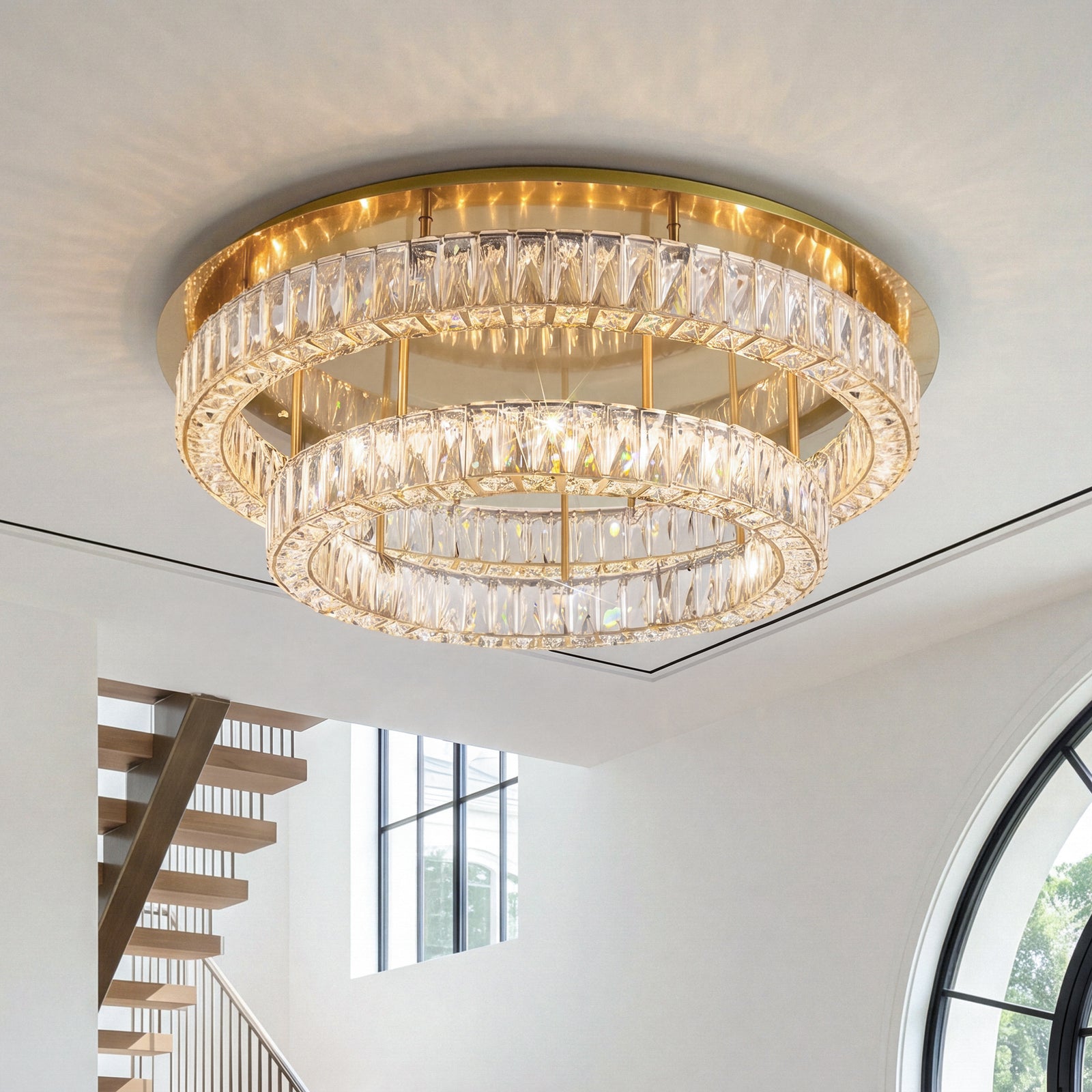 Led Light Gold Flush Mount Clear Royal Cut Crystal Gold Finish - LIGHTING by Joshua Marshal