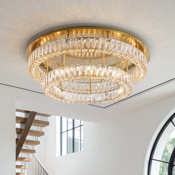 Led Light Gold Flush Mount Clear Royal Cut Crystal Gold Finish - LIGHTING by Joshua Marshal
