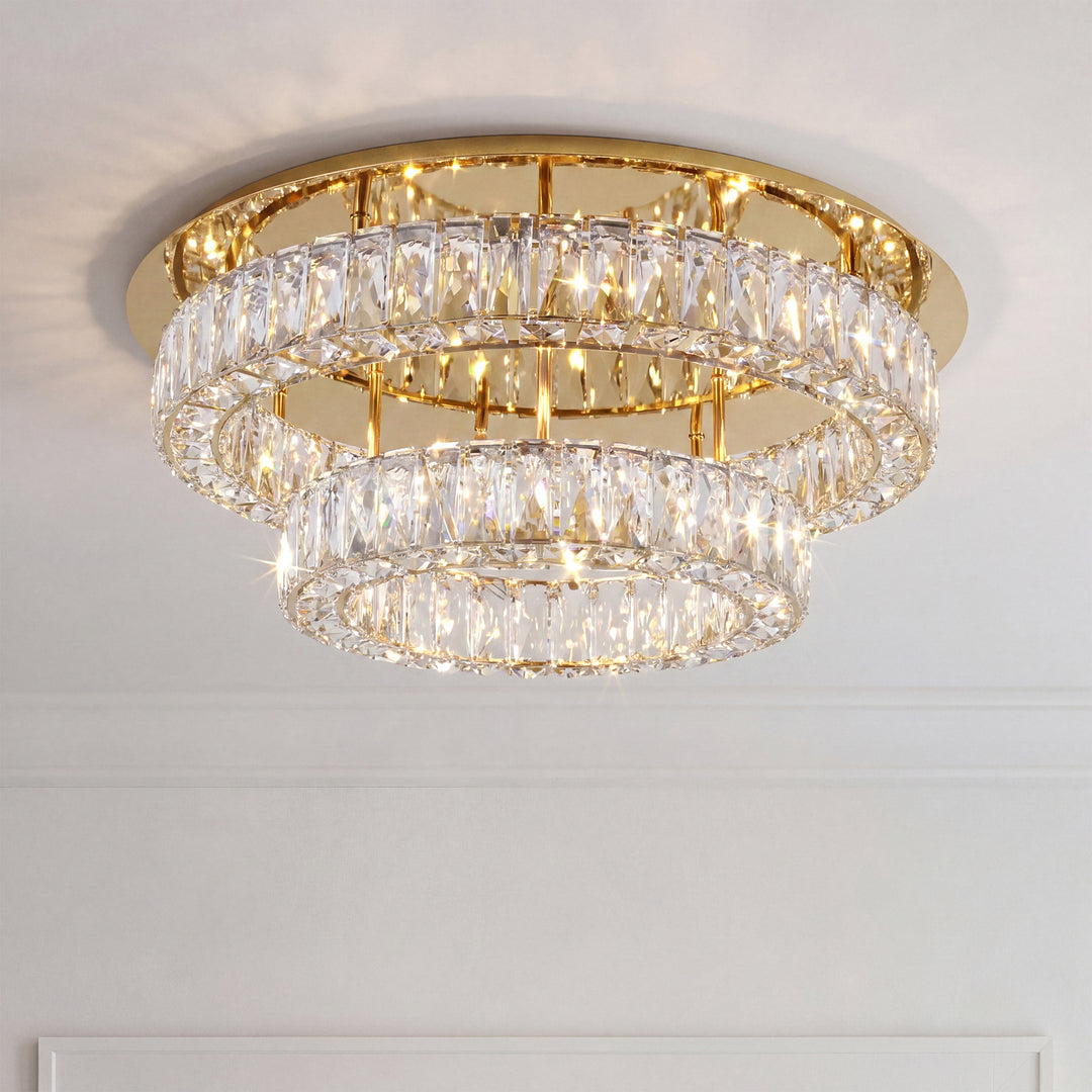 Led Light Gold Flush Mount Clear Royal Cut Crystal Gold Finish - LIGHTING by Joshua Marshal
