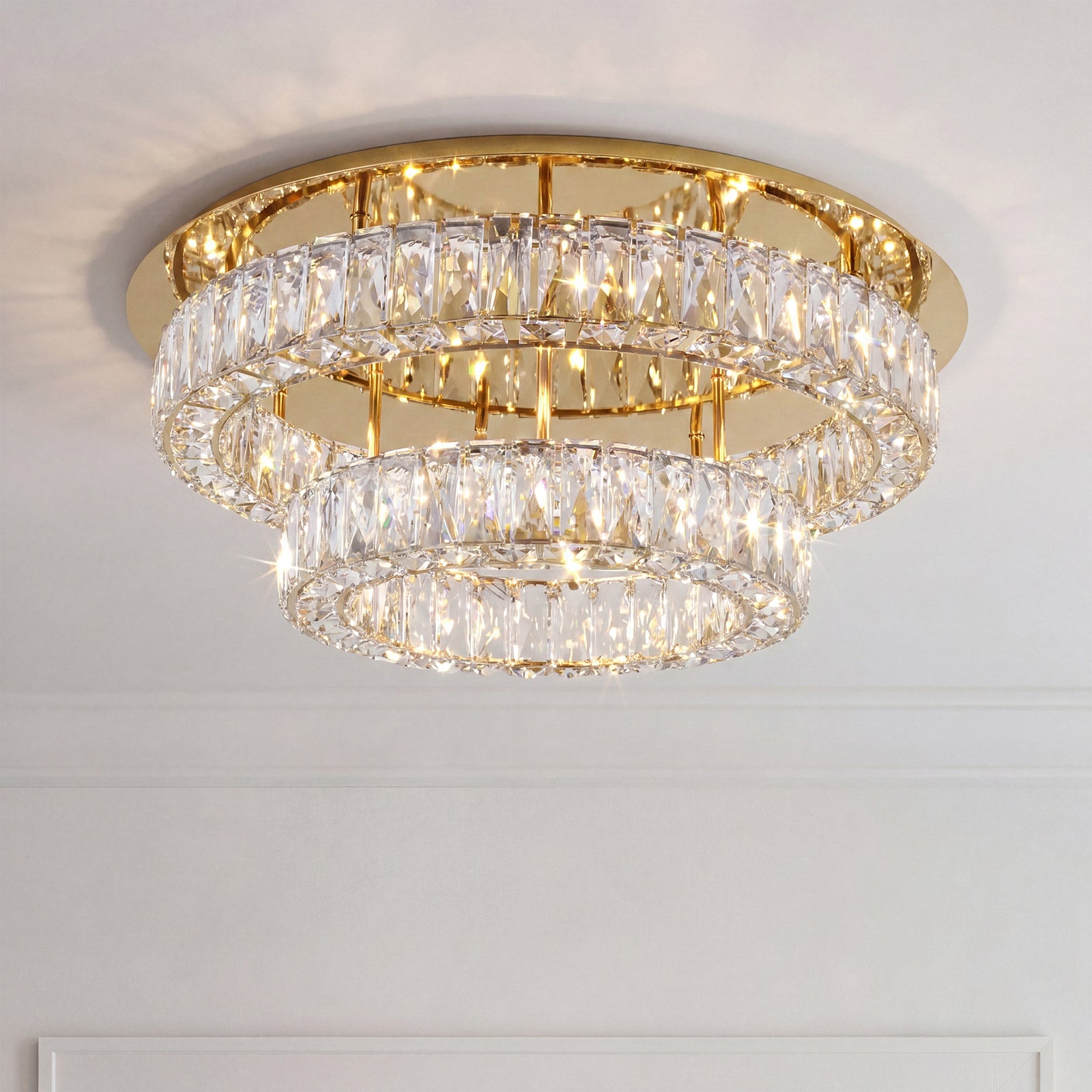 Led Light Gold Flush Mount Clear Royal Cut Crystal Gold Finish - LIGHTING by Joshua Marshal