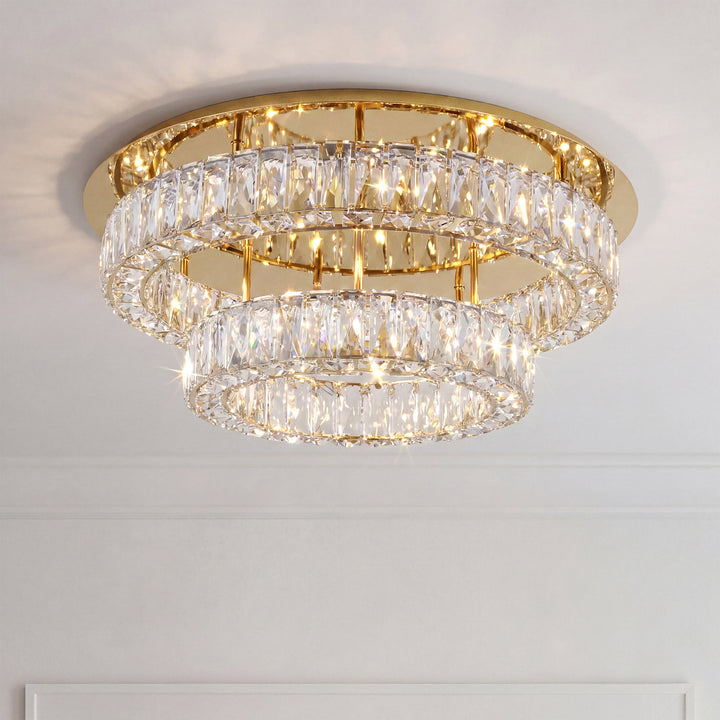 Led Light Gold Flush Mount Clear Royal Cut Crystal Gold Finish - LIGHTING by Joshua Marshal