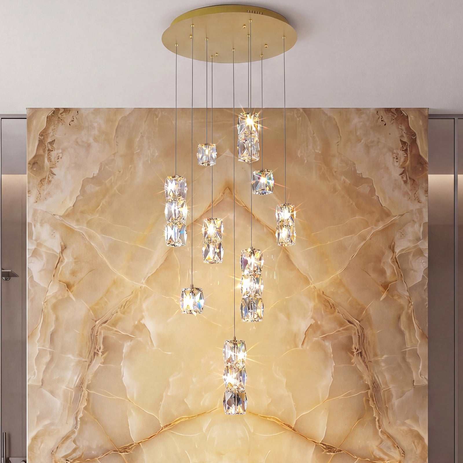 Led Light Gold Pendant Clear Royal Cut Crystal Gold Finish - LIGHTING by Joshua Marshal