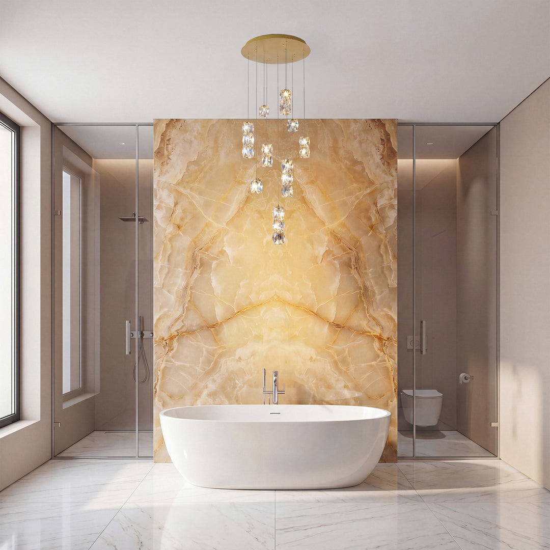 Led Light Gold Pendant Clear Royal Cut Crystal - View 2 - Joshua Marshal