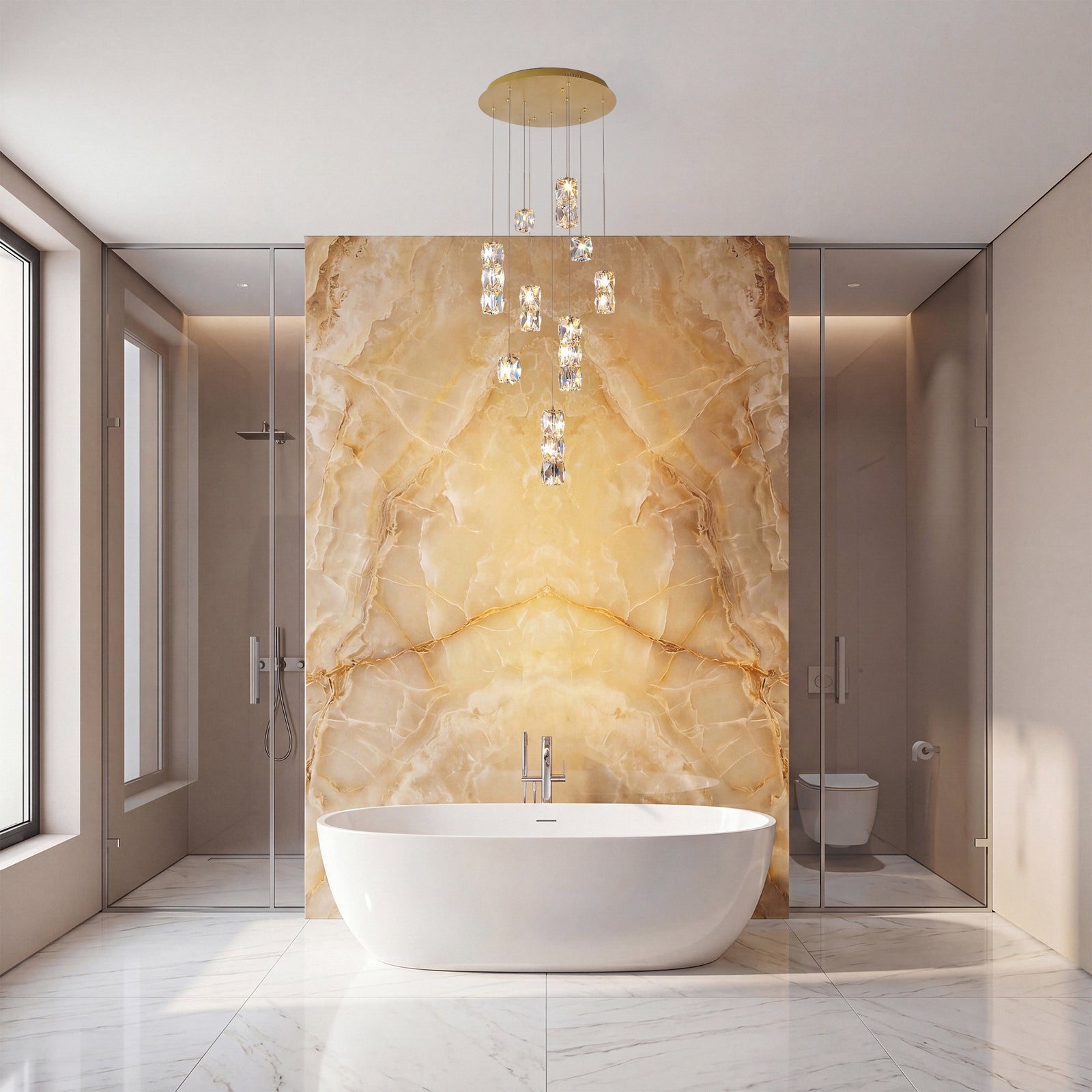 Led Light Gold Pendant Clear Royal Cut Crystal - View 2 - Joshua Marshal