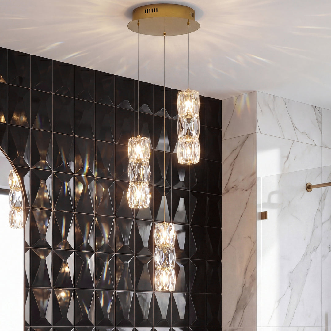 Led Light Gold Pendant Clear Crystal Gold Finish - LIGHTING by Joshua Marshal