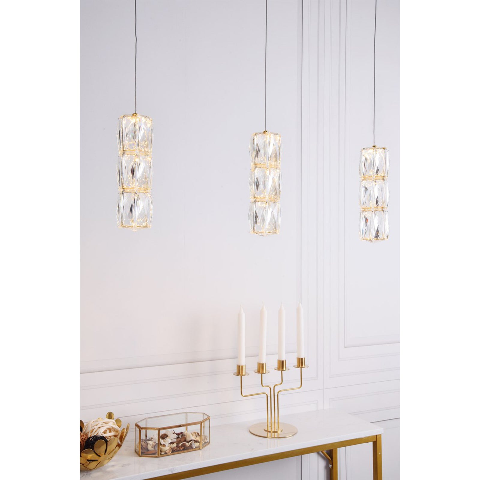 Led Light Gold Pendant Clear Royal Cut Crystal - View 2 - Joshua Marshal