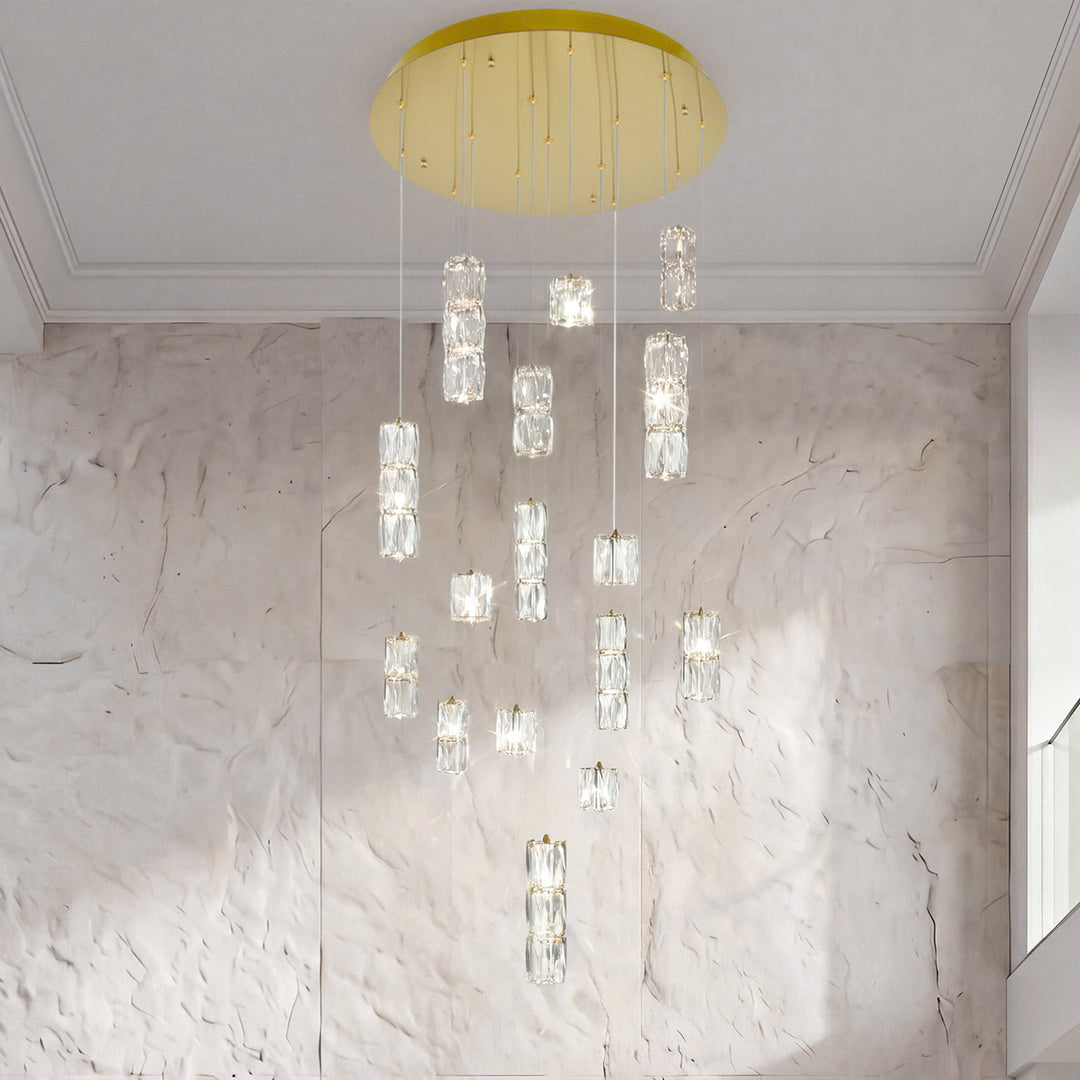 Led Light Gold Pendant Clear Crystal Gold Finish - LIGHTING by Joshua Marshal