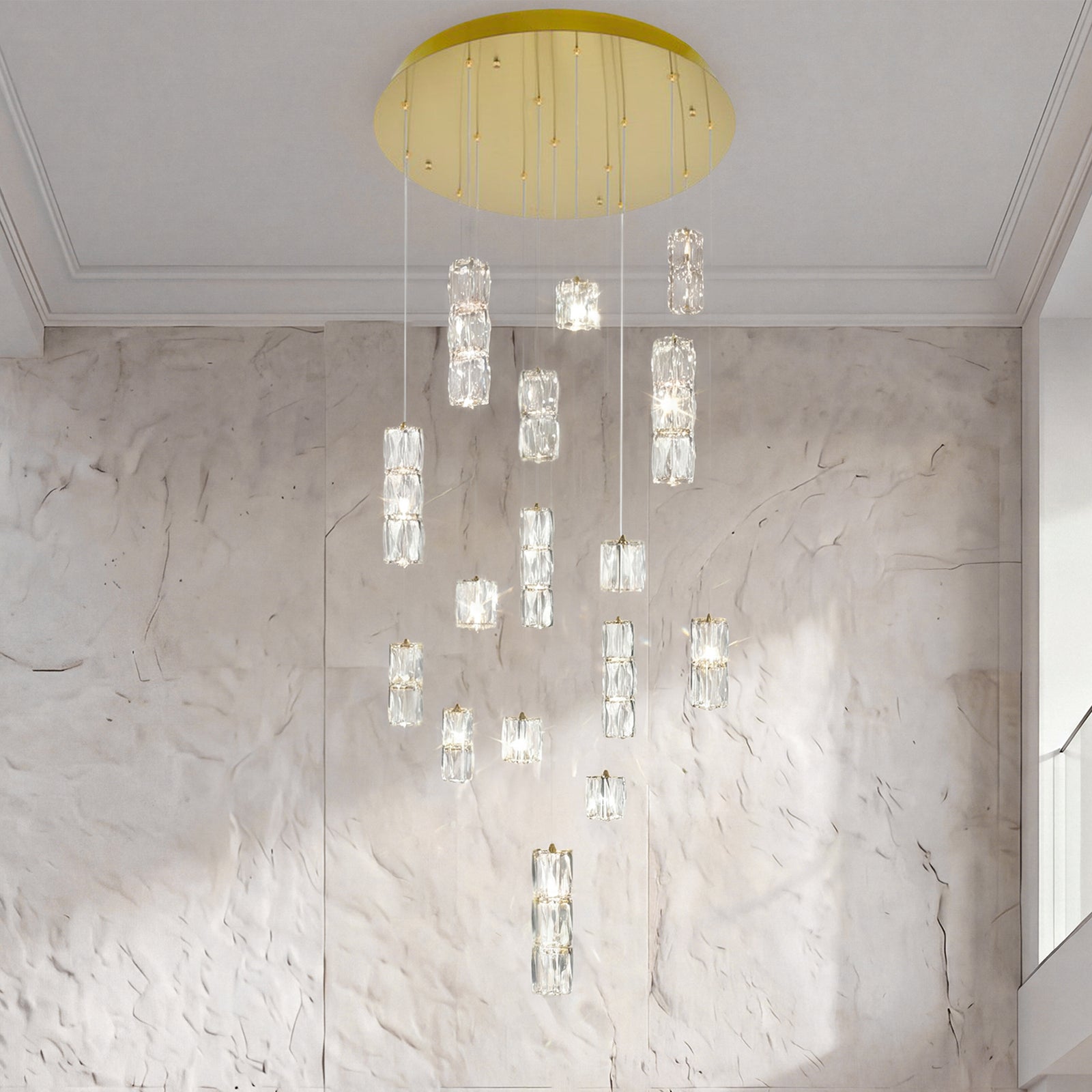 Led Light Gold Pendant Clear Crystal Gold Finish - LIGHTING by Joshua Marshal