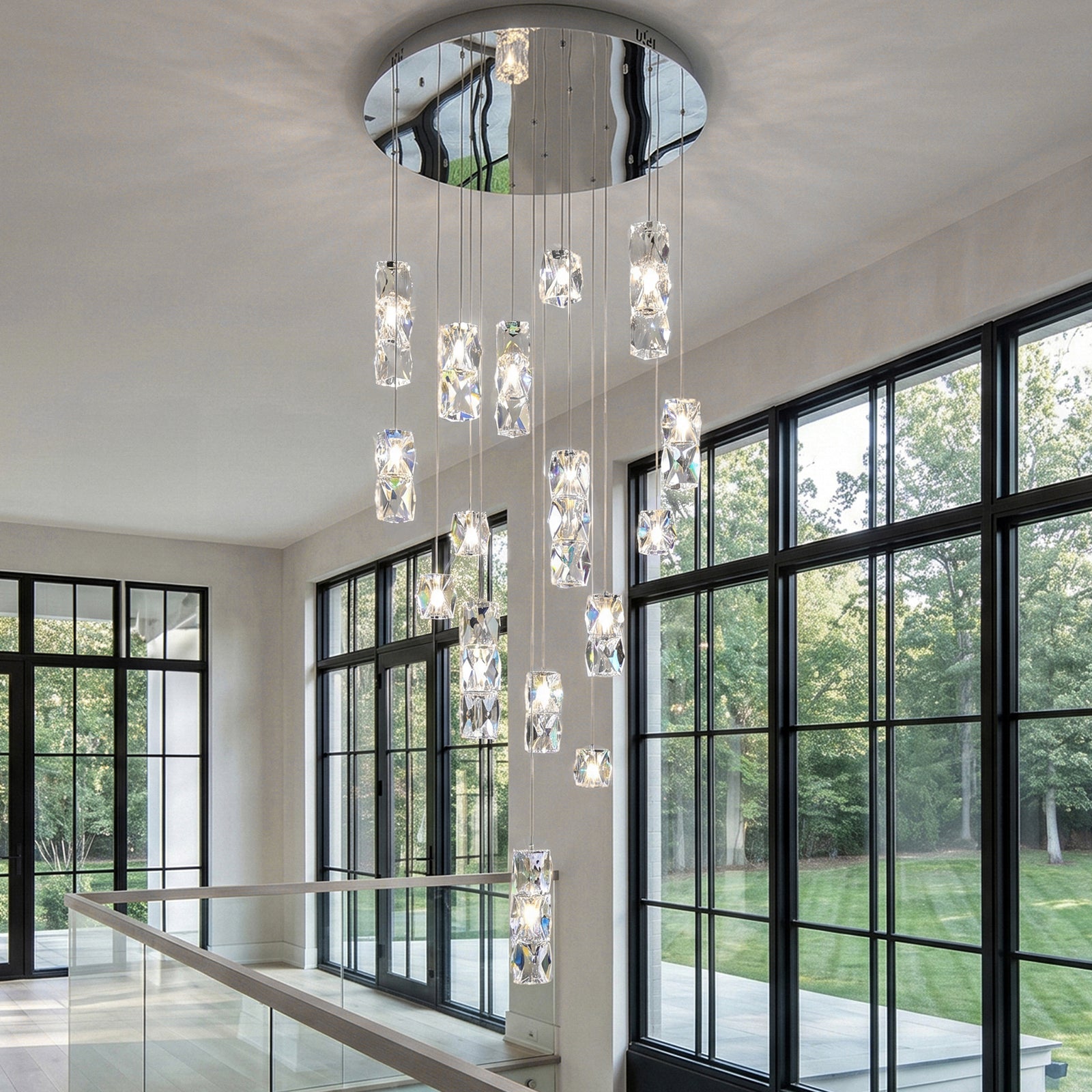 Led Light Chrome Pendant Clear Crystal Chrome Finish - LIGHTING by Joshua Marshal