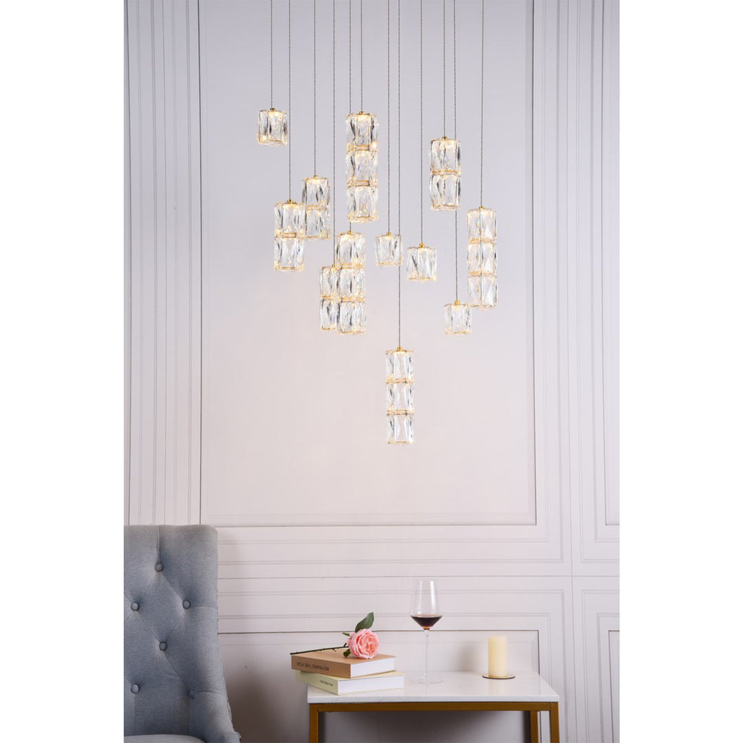 Led Light Gold Pendant Clear Crystal - View 2 - Joshua Marshal